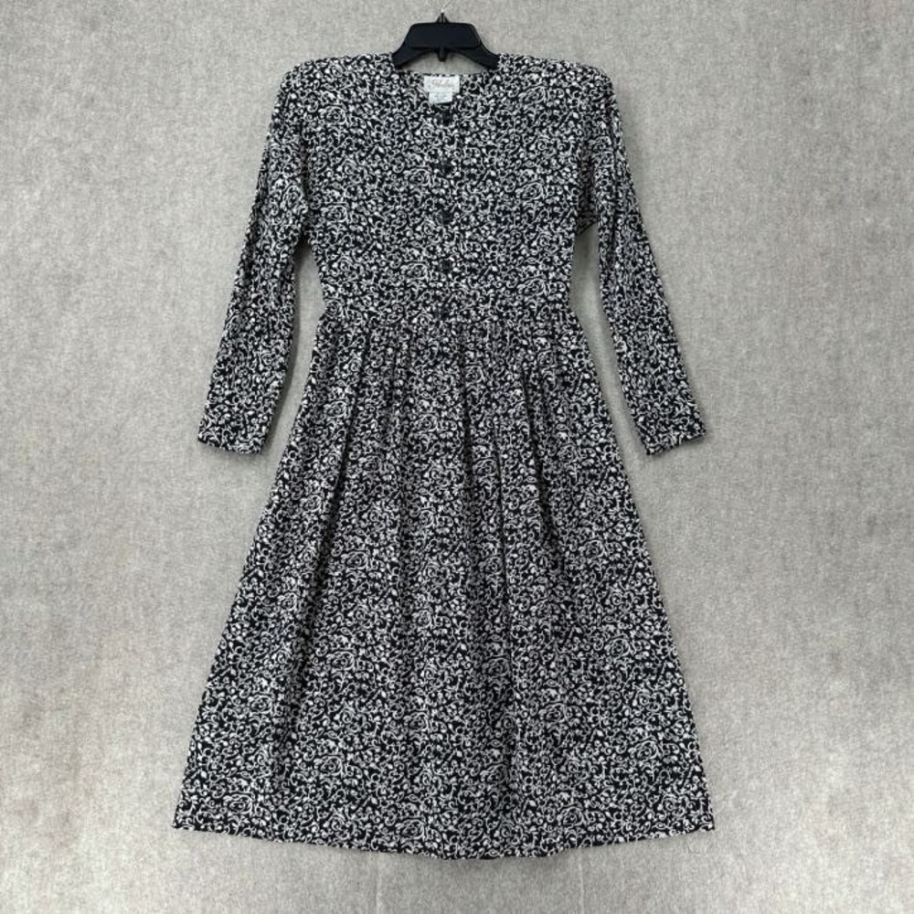 VTG 80s Silk Dress Womens 6 Babydoll Pintuck Pockets Floral‎ Cottage Peasant